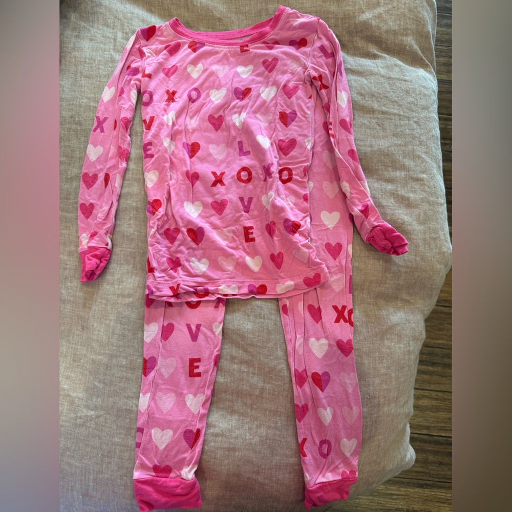 Little Sleepies Pink and Red Heart Pajamas. Size 3T. Gently worn.
